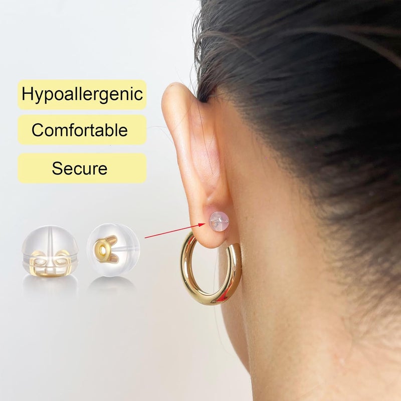 DELECOE 12 PCS White Gold Soft Silicone Earring Backs for Studs,Hypoallergenic Earring Backs Replacements for Studs Earring Hoops Fish Hook Gold Color - Image 3